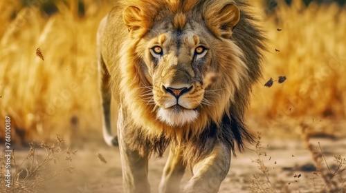 photo lion running with savanna background © kucret