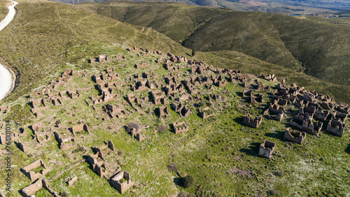 Abandoned village houses of Sazak, a Greek population exchange village declared as an urban protected area, Karaburun, izmir. Turkey
