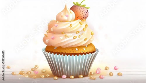 very tasty colorful muffin with a colorful background  strawberry cinnamon  highly detailed  white  black  colorful background