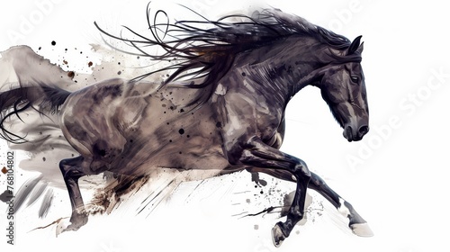The abstract essence of a horse in motion is captured in this monochromatic artwork, merging fluidity with the animal's raw power.