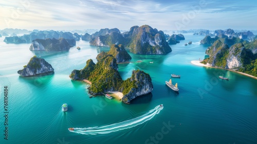 Halong bay world heritage site  spectacular limestone islands and emerald waters in vietnam photo
