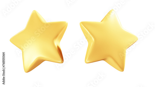 3d rendering front view cartoon style gold star medal good use for rating design theme