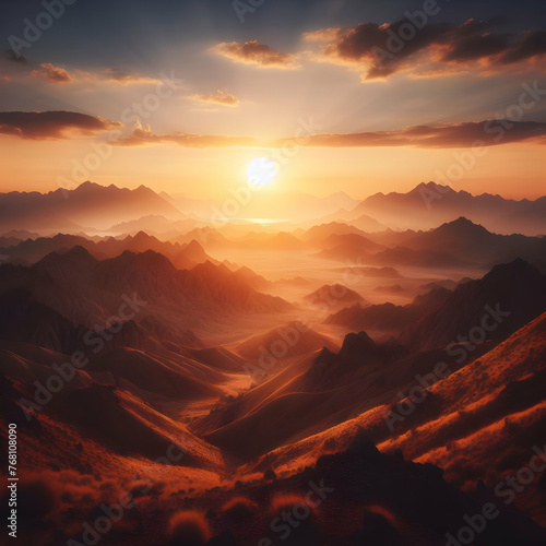 sunrise over the mountains mountains, landscape, sky, sunset, nature, snow, sunrise, travel, rock, clouds, winter, view, alpsAi generated 