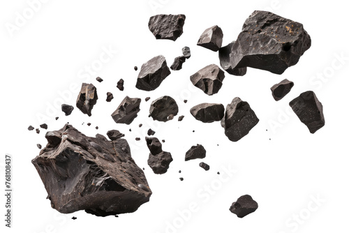 Dark space rocks in a meteorite stream ,isolated on white background or transparent background, png clipart die-cut
