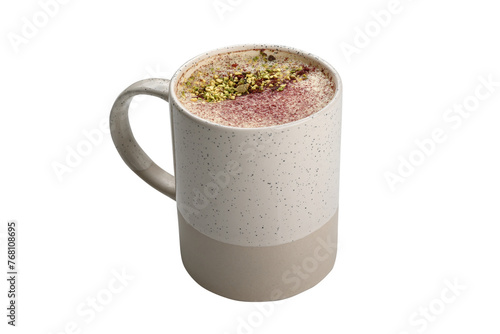 coffee with pistachio crumbs in a glass, cut out