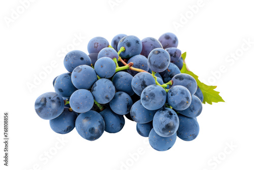 A bunch of blue grapes are on a white background