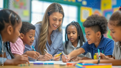 Teacher engaging with students in classroom