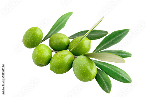 A bunch of green olives on a white background
