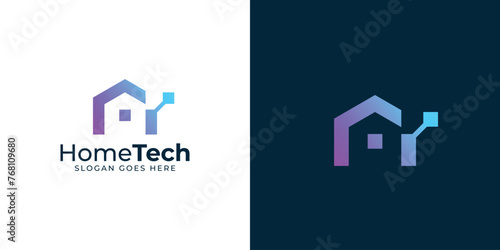 Creative Home Tech Logo. Home, House Digital Data with Modern Style. Building Tech Logo Icon Symbol Vector Design Inspiration.