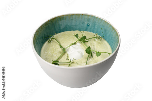 creamy green pea soup, cut