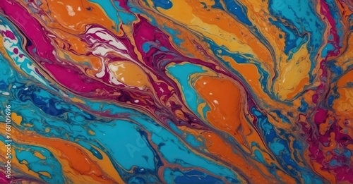 Captivating marbled texture fluid painting technique produces an intensive blend of colors, offering an abstract background with depth and richness