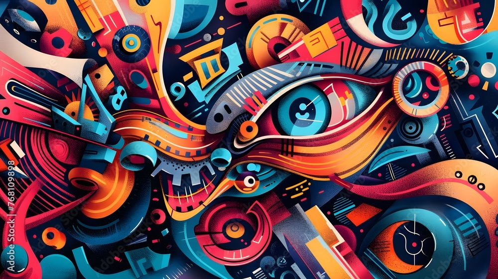 Naklejka premium A vivid depiction of technology's essence through abstract expression.
