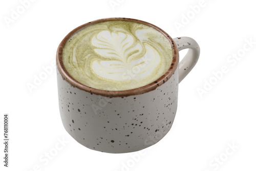 matcha latte in a mug, cut out