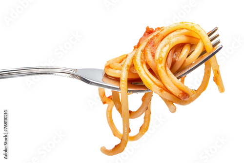 Spaghetti twirled on a fork ,isolated on white background or transparent background, png clipart die-cut