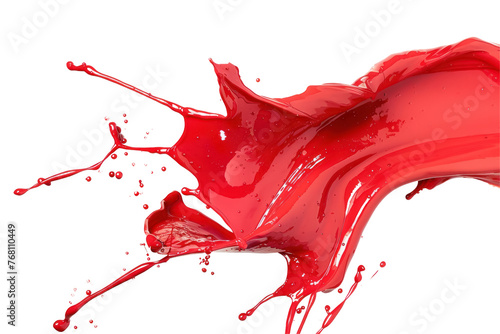 A red splash of paint on a white background