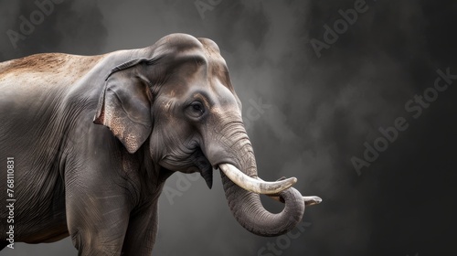 An elephant captured in a studio setting, with dramatic lighting emphasizing its wise expression and regal posture