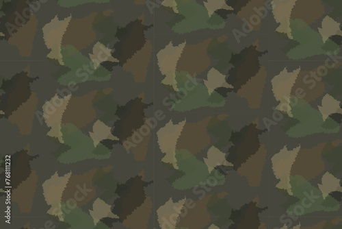 Seamless camouflage print. Vector pattern Green brown black olive color forest texture. Paint for fabric and fashion textiles. Camouflage background.