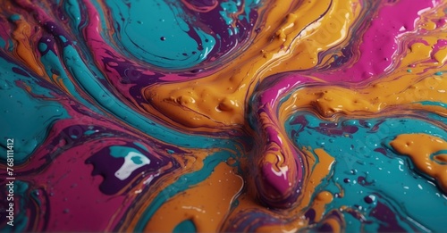 Dynamic fluid painting vibrant colors blend in a marbled texture, ideal for adding depth and intrigue to backgrounds