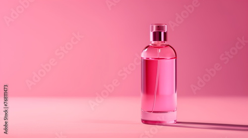 pink liquid-filled bottle placed on top of a table