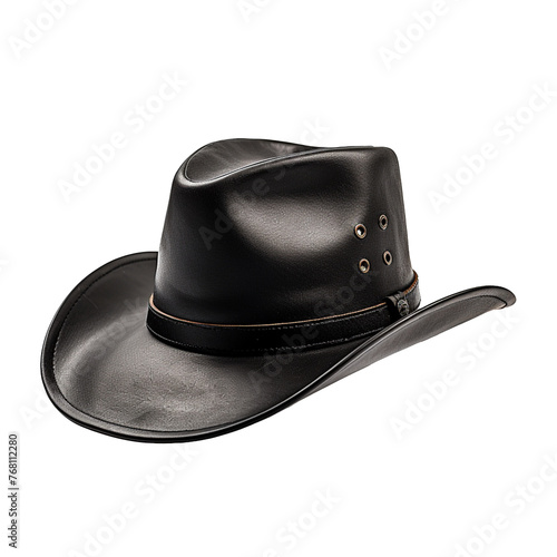 Black leather cow boy hat isolated on transparent background