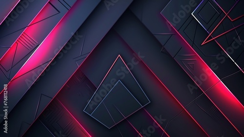 Abstract background with dark geometric shapes and glowing red neon lights.