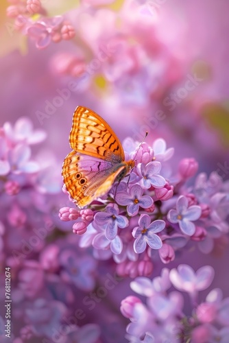 Spring's Symphony: The Harmonious Encounter of a Butterfly with the Sweet-Scented Lilac Blooms