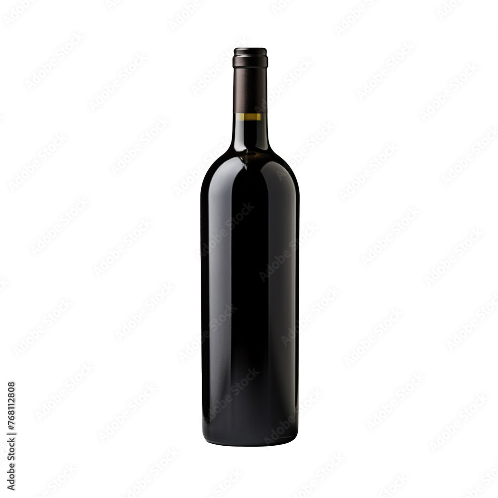 black wine bottle isolated on transparent background