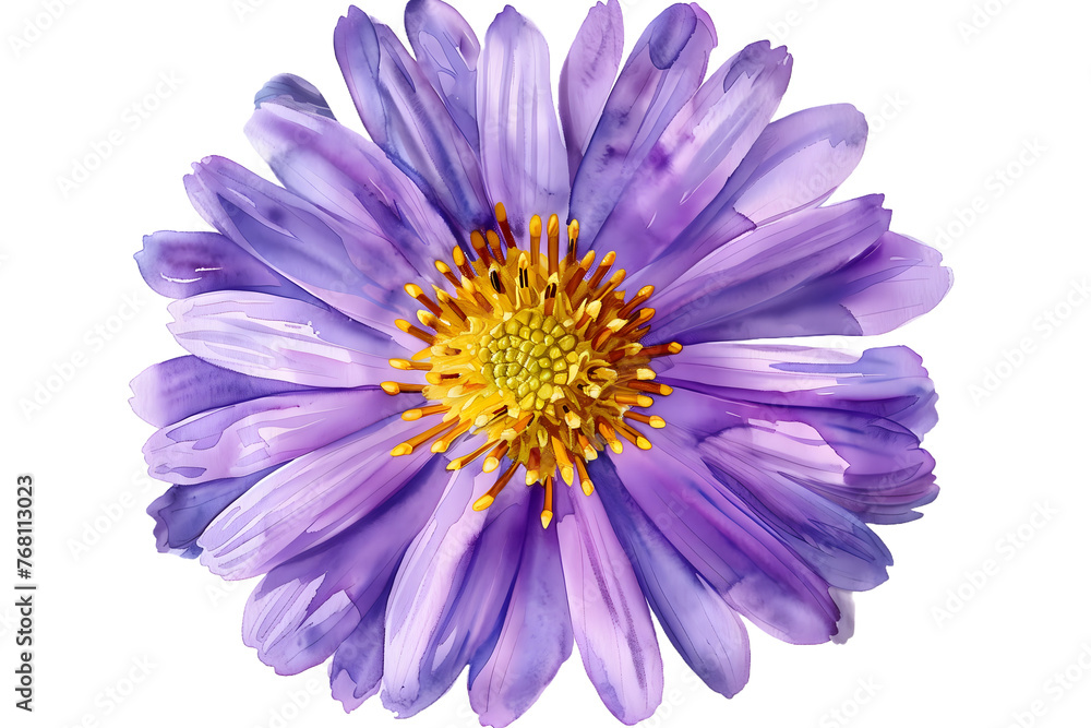 Purple Aster Watercolor, Vibrant Floral Art - Isolated on Transparent White Background PNG

