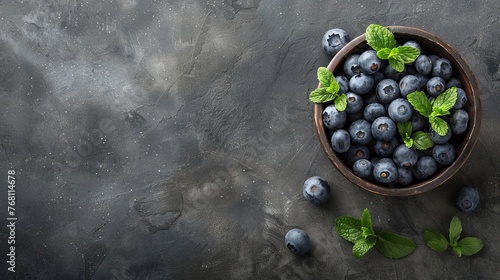 a bowl of blueberries and mint leaves