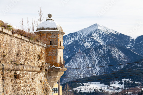 Tableau sur toile Wall-mounted turret ot the fortified walls of the village of Mont-Louis covered