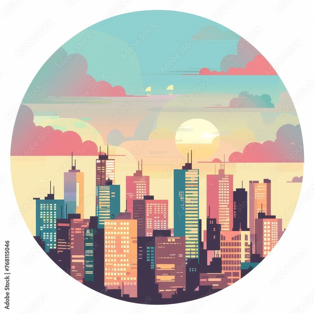 a circular image of a city