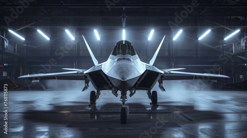 a fighter jet in a hangar photo