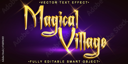 Shiny Golden Magical Village Vector Fully Editable Smart Object Text Effect