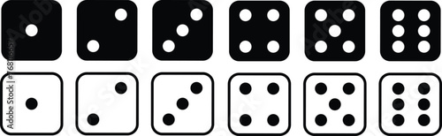 Game dice. Set of Ludo game dice collection. Dice in a line and flat design from one to six. monochrome dices Vector illustration