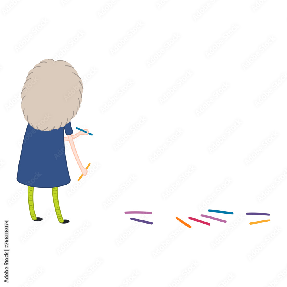Cute girl drawing with crayons hand drawn cartoon character illustration. Line art style design, isolated vector. Children, kids activity, preschool, nursery, kindergarten, school clip art element Cute girl drawing with crayons hand drawn cartoon character illustration. Line art style design, isolated vector. Children, kids activity, preschool, nursery, kindergarten, school clip art element