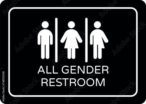 All gender restroom sign. Gender neutral toilet icon. Vector flat line pictogram on black background for web, mobile app, office, mall, restaurant.