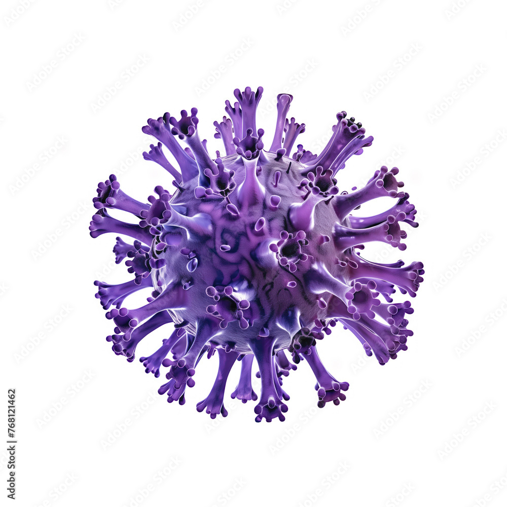 Naklejka premium A highly detailed 3D rendering of a purple virus cell isolated on a white background, highlighting its complex structure