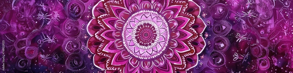 Obraz premium a captivating mandala on a plum purple surface, showcasing the intricate patterns and rich colors with unparalleled sharpness.