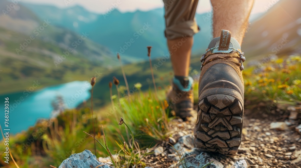 Person Walking on Mountain Trail Person Walking on Mountain Trail
