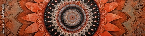 a captivating mandala on a terracotta surface, highlighting the delicate details and earthy tones in impeccable high-definition.