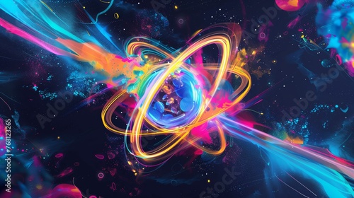 Neon Atomic Energy with Vibrant Space Backdrop 