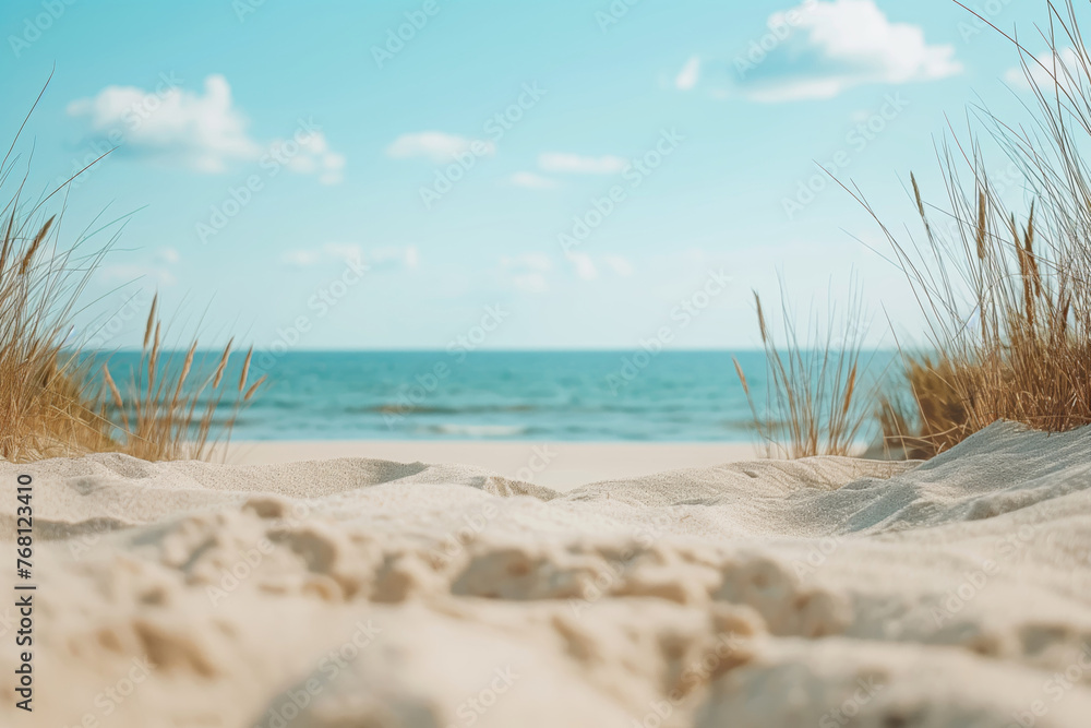 A breathtaking view from the dunes, showcasing a vast, tranquil beach and a clear blue sky, invoking a sense of peace and solitude. A breathtaking view from the dunes, showcasing a vast, tranquil beach and a clear blue sky, invoking a sense of peace and solitude.