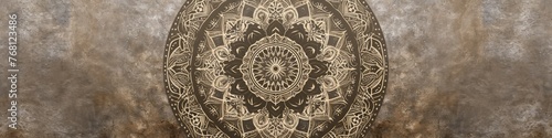 a breathtaking mandala on a taupe canvas, showcasing the precise details and neutral tones with unparalleled sharpness.