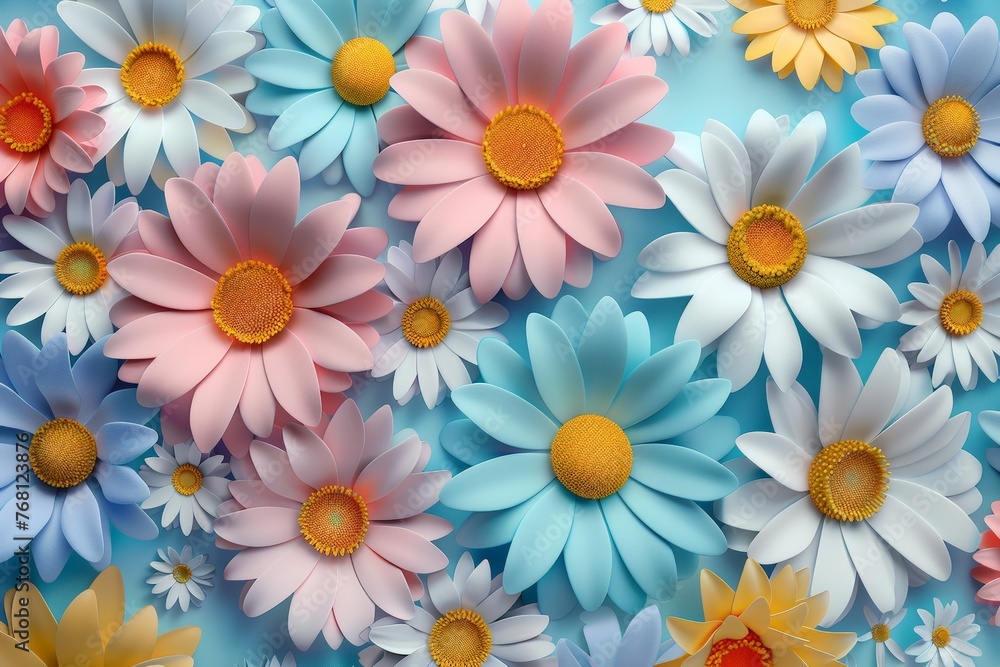 Fototapeta premium Close-up of Colorful Flowers on Blue Background