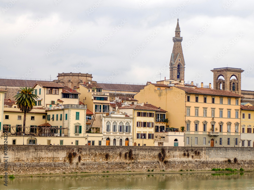 Quai of arno river old buildings florence italy