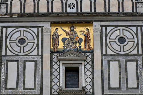 Detail of facade of church San Miniato al Monte in Florence photo