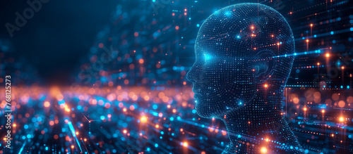 Artificial intelligence concept. Digital human head, face. Cyber mind.   © elenabdesign