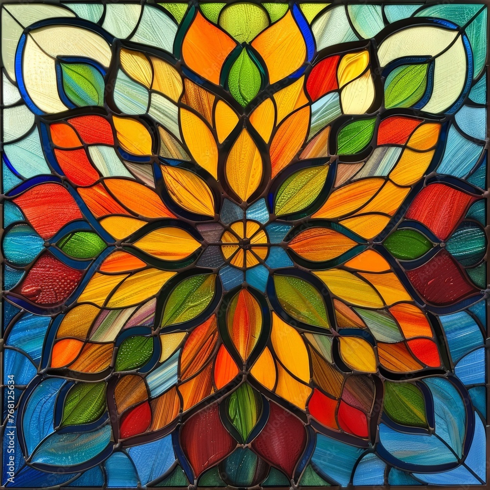Stained Glass Window With Colorful Flower Design Stained Glass Window With Colorful Flower Design