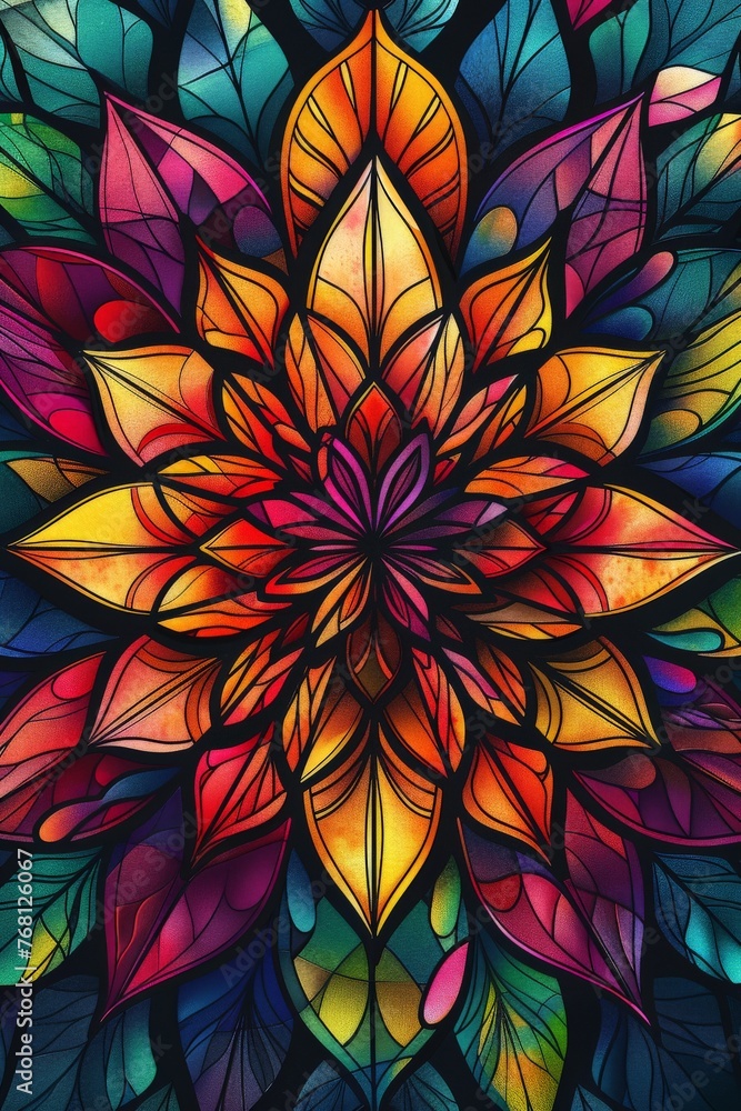 Colorful Flower Painting on Black Background Colorful Flower Painting on Black Background