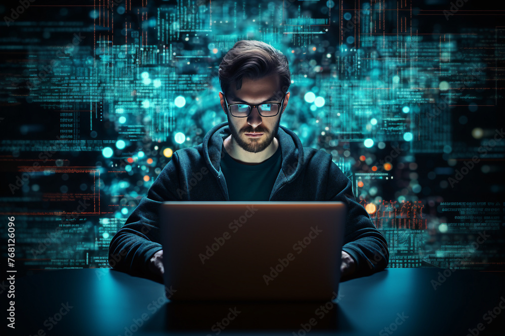 Hard working person in modern interior office programming writing web java script code AI technology generation Hard working person in modern interior office programming writing web java script code AI technology generation